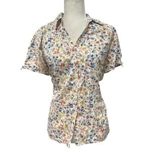 Vtg 90s Y2k Womens‎ Button Up Sz XL Ditsy Floral Bloomcore Short Sleeve Cottage